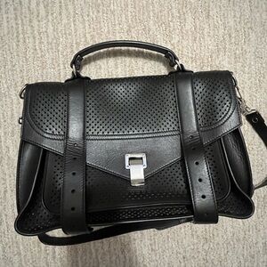 Proenza Schouler Black Unlined Perforated Leather Shoulder Bag